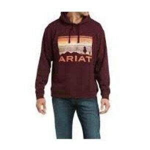 Ariat Mountain Range Cowboy Burgundy Hoodie Sweatshirt Men’s XXL